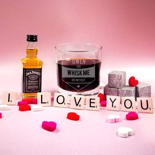 Miniature Jack Daniels You Whisk Me Off My Feet Personalised Glass Gift Set