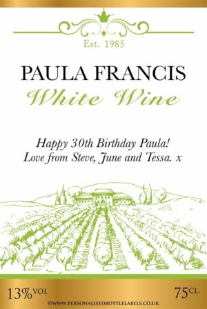 Personalised Vineyard White Wine Label