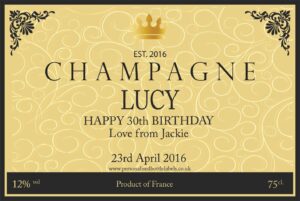 Personalised Champagne Bottle Label NEW Design