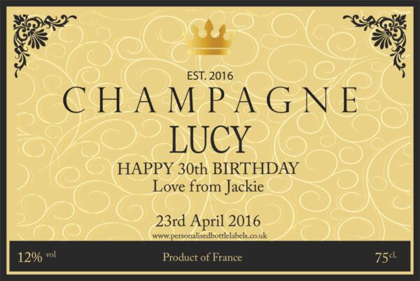 Personalised Champagne Bottle Label NEW Design