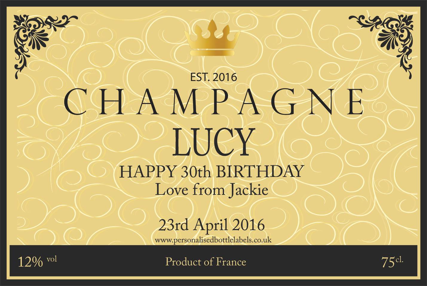 Personalised Champagne Bottle Label NEW Design Personalised Bottle Labels