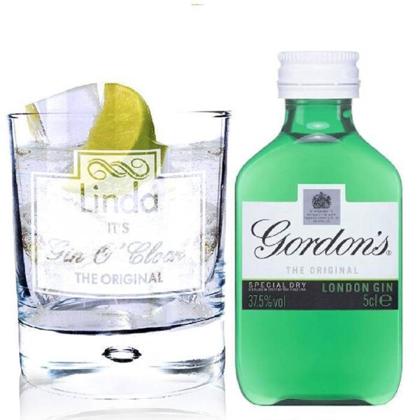 Personalised Gin O'Clock Glass & Mini Gin Set