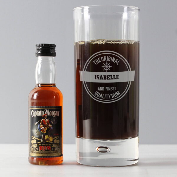 Personalised Captain Morgan Rum Nautical Hi Ball Glass & Rum Miniature Set