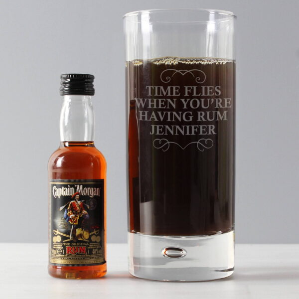 Personalised Captain Morgan Rum Any Message Hi Ball Glass & Rum Miniature Set