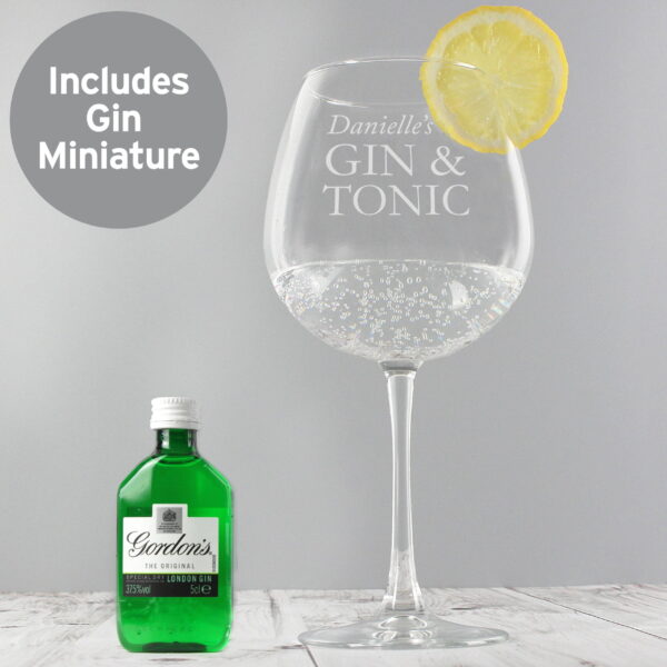 Personalised Gin & Tonic Balloon Glass with Gin Miniature Gift Set