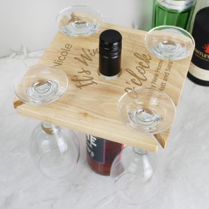 P0111C94.jpg Personalised Wine O'clock Four Wine Glass Holder & Bottle Holder