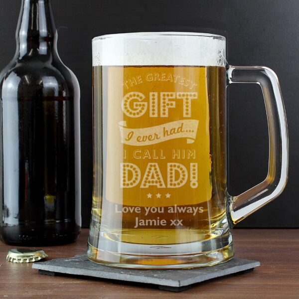 P0307G82.jpg Personalised Greatest Dad Glass Pint Stern Tankard