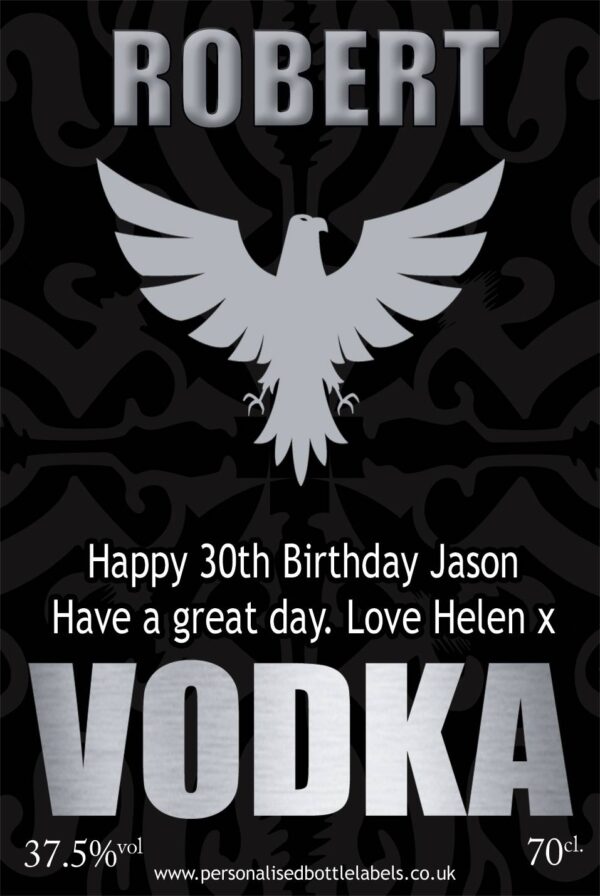 Personalised Black Silver Vodka Label For Any Occasion