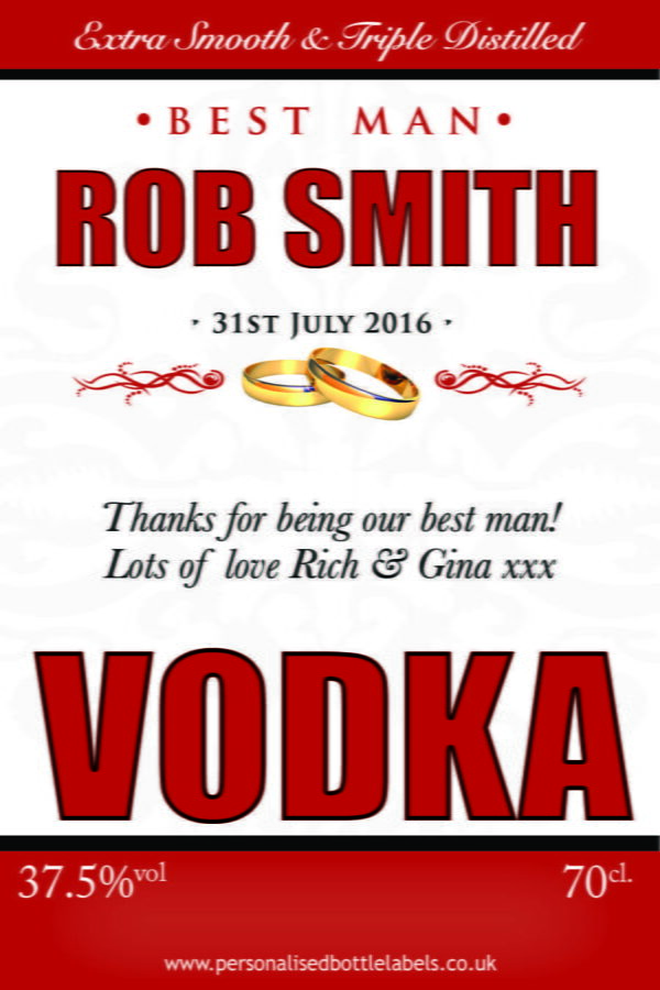 Personalised Wedding Title Vodka Label