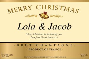 Personalised Christmas Champagne Label with Bells