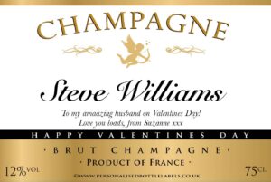 Personalised Valentines Champagne Label Cupid