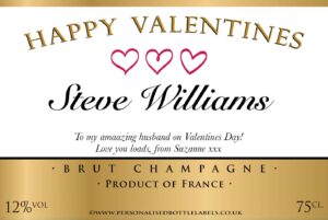 Personalised Valentines Champagne Label Hearts