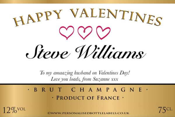 Personalised Valentines Champagne Label Hearts