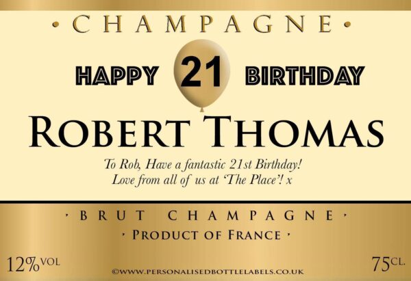 champagne_birthday_balloon.jpg Personalised Birthday Champagne Label with Gold Balloon