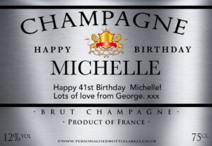 Personalised Birthday Champagne Label in Silver Effect