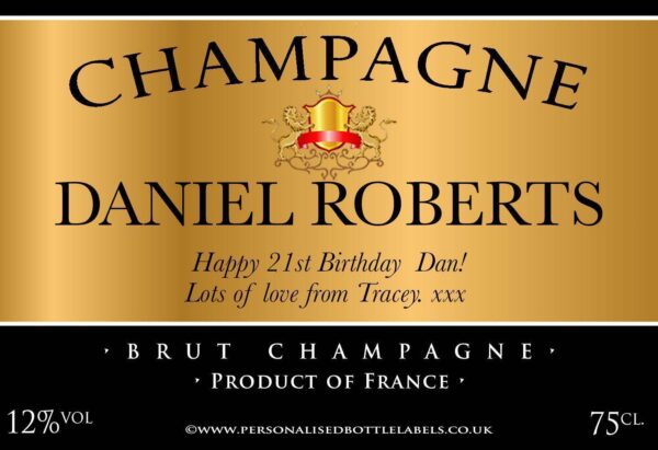 Personalised Champagne Label in Gold and Black