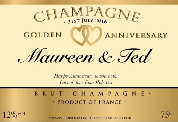Personalised Golden Anniversary Champagne Label