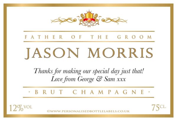 Personalised Wedding Title Champagne Label with Role
