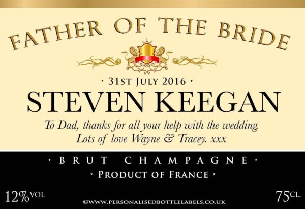 Personalised Authentic Wedding Title Champagne Label
