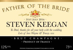 Personalised Wedding Title Champagne Label with Role & Date