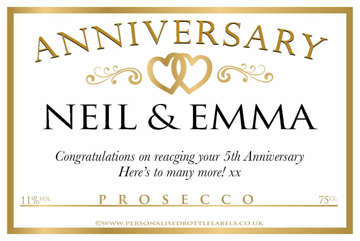 Personalised Anniversary Prosecco Label Personalised Bottle Labels