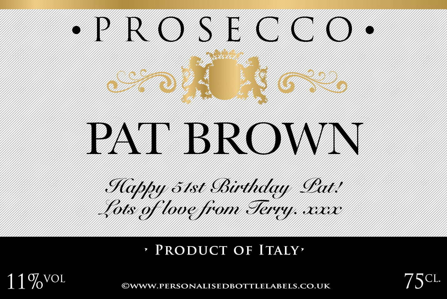 Personalised Prosecco Label Grey Authentic Personalised Bottle Labels