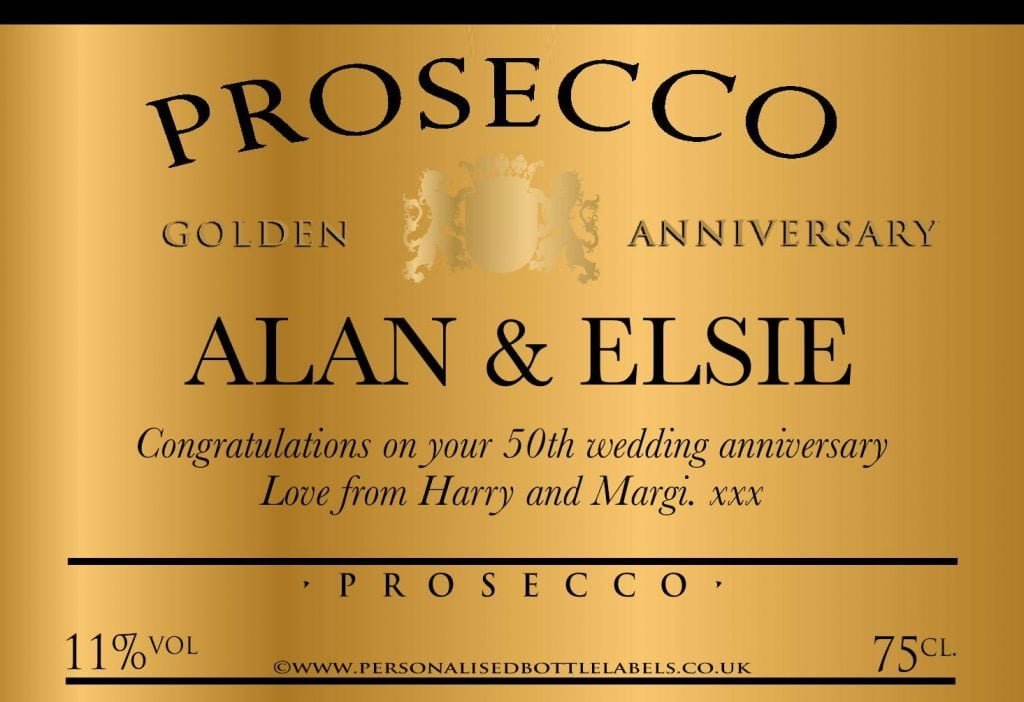 Personalised Golden Anniversary Prosecco Label Personalised Bottle Labels