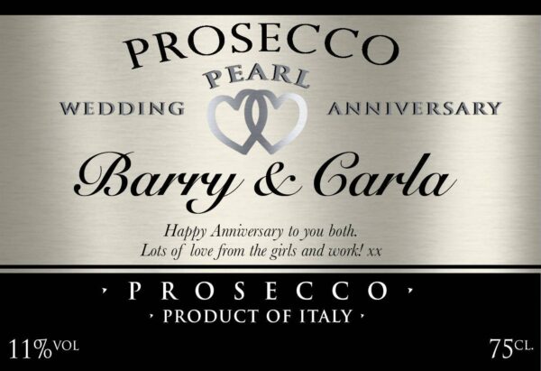 Personalised Pearl Anniversary Prosecco Label