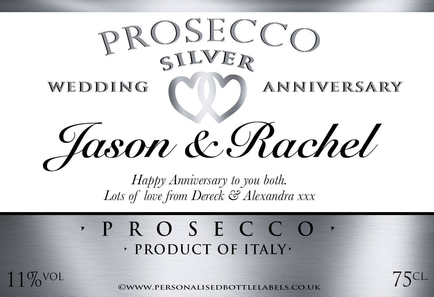 Personalised Silver Anniversary Prosecco Label Personalised Bottle Labels