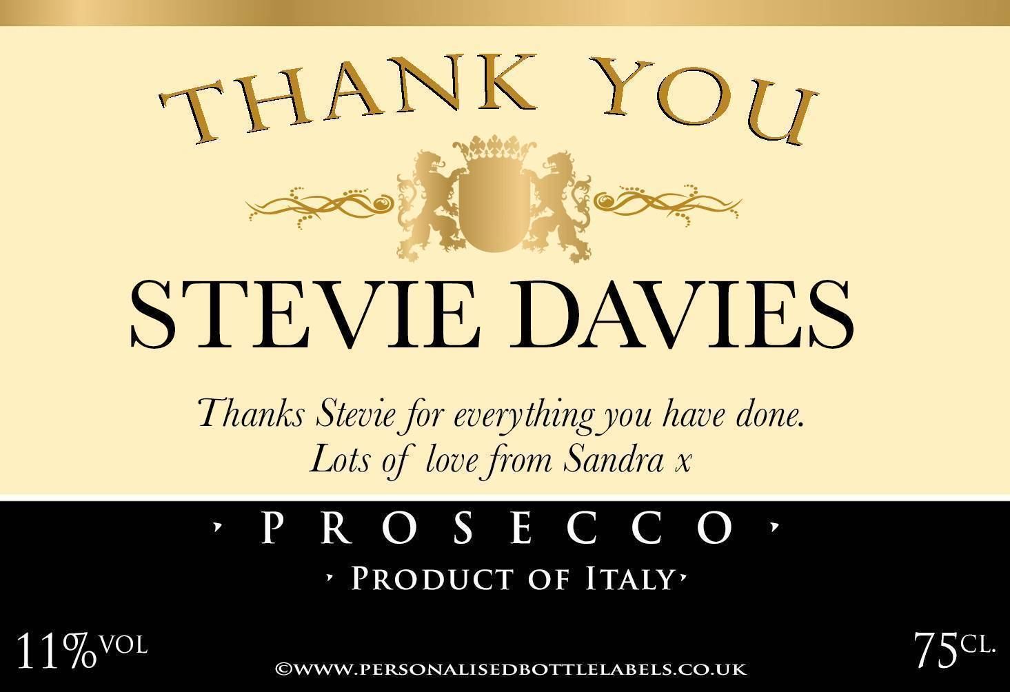 Personalised Thank You Prosecco Label Personalised Bottle Labels