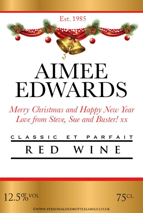 Personalised Christmas Red Wine Label