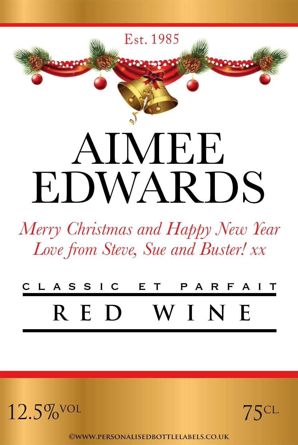 Personalised Christmas Red Wine Label Personalised Bottle Labels