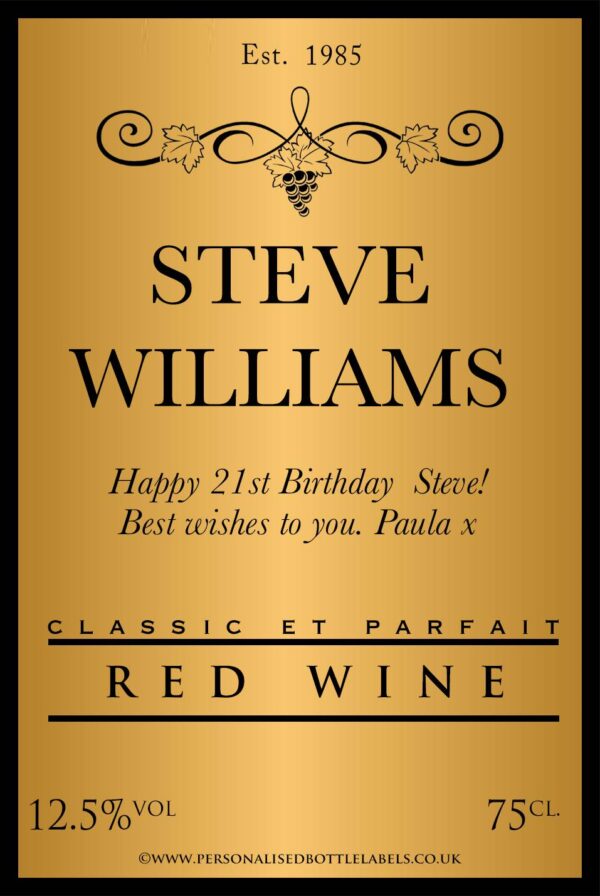 Personalised Full Gold Red Wine Label