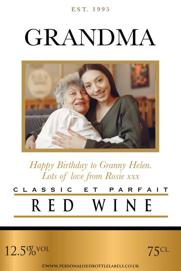 Personalised Photo Gold Red Wine Label