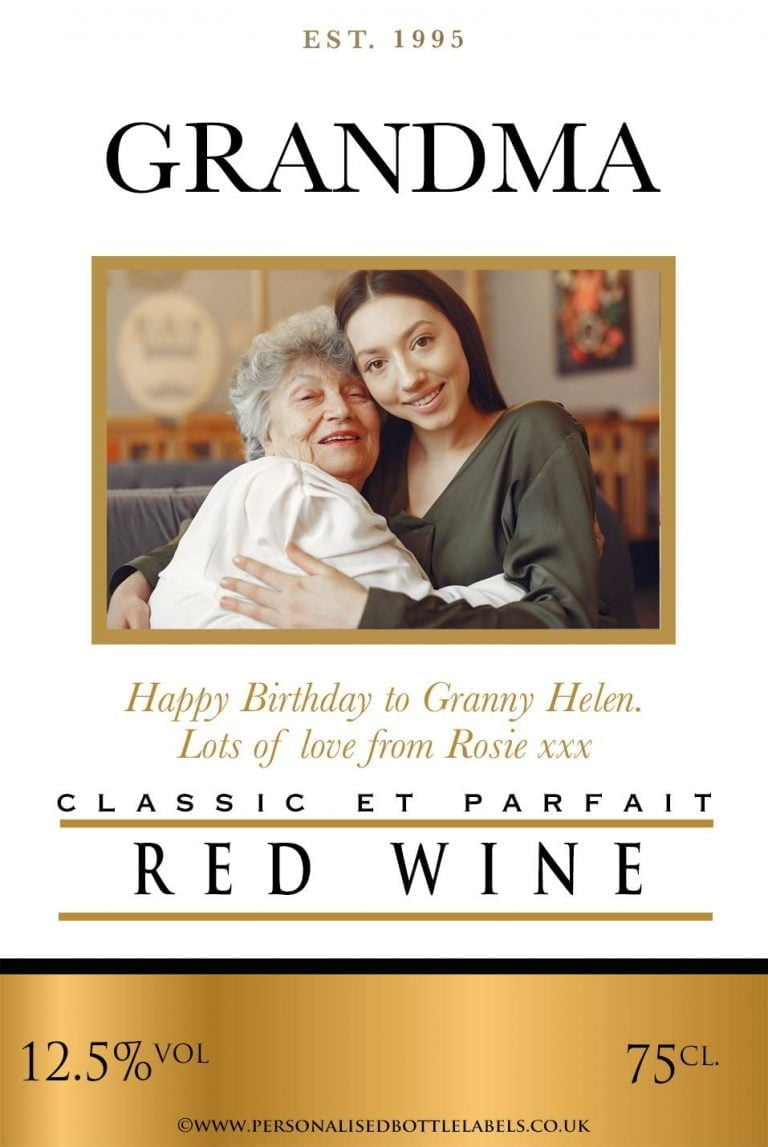Personalised Photo Gold Red Wine Label Personalised Bottle Labels