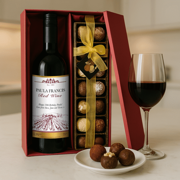 Personalised Red Wine with Hand Made Truffles Gift Set