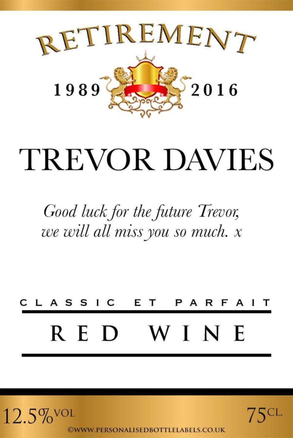 Personalised Retirement Red Wine Label