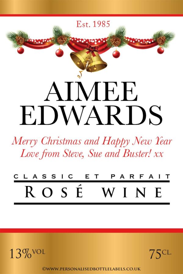 Personalised Christmas Rosé Wine Label