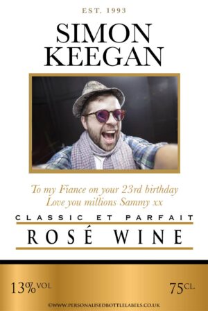 Personalised Gold Photo Rosé Wine Label