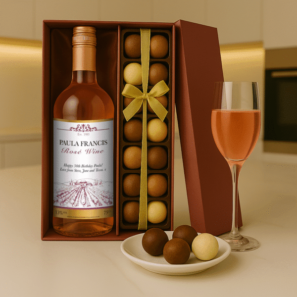 Personalised Rosé Wine with Hand Made Truffles Gift Set