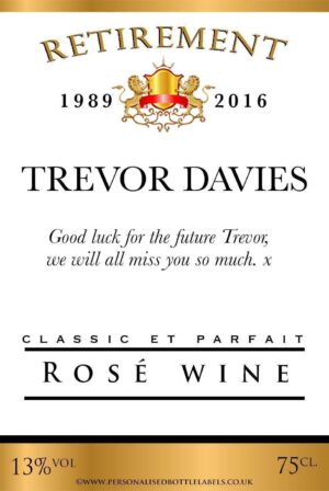 Personalised Retirement Rosé Wine Label