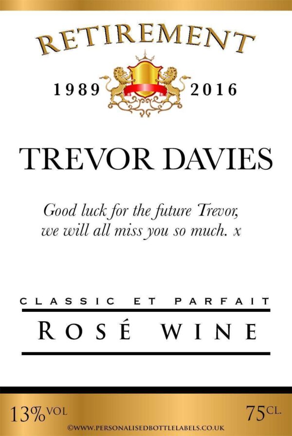 Personalised Retirement Rosé Wine Label