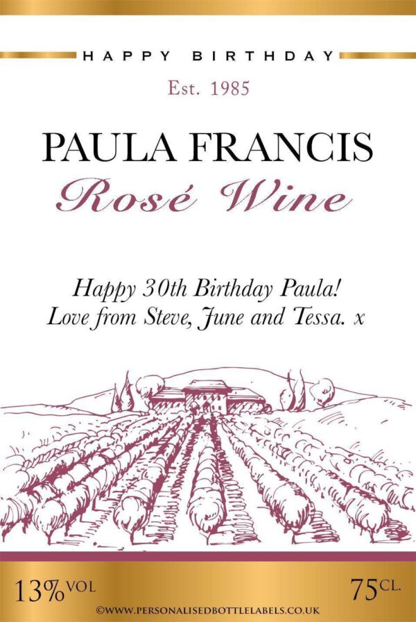 Personalised Vineyard Rosé Wine Label for Any Occasion