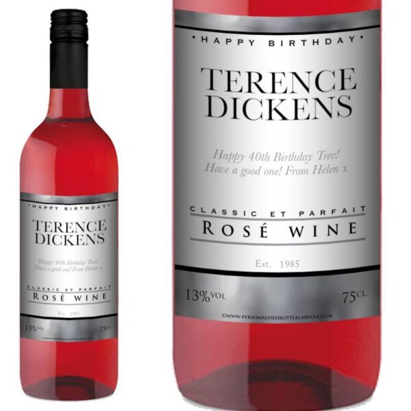 Personalised Rosé Wine - Silver Border