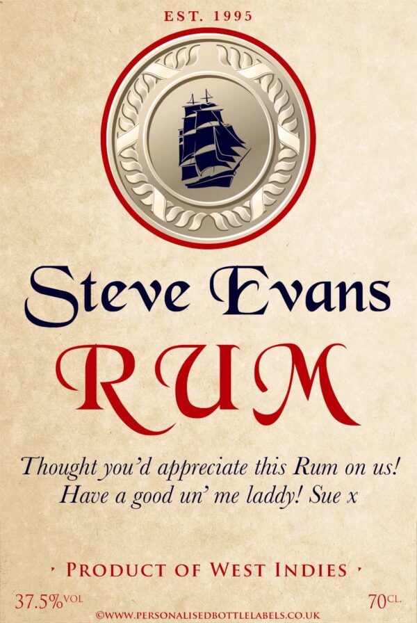 Personalised Old Style Pirate Rum Label