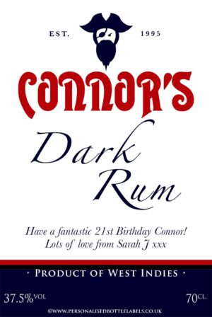 Personalised Blue White Pirate Rum Label