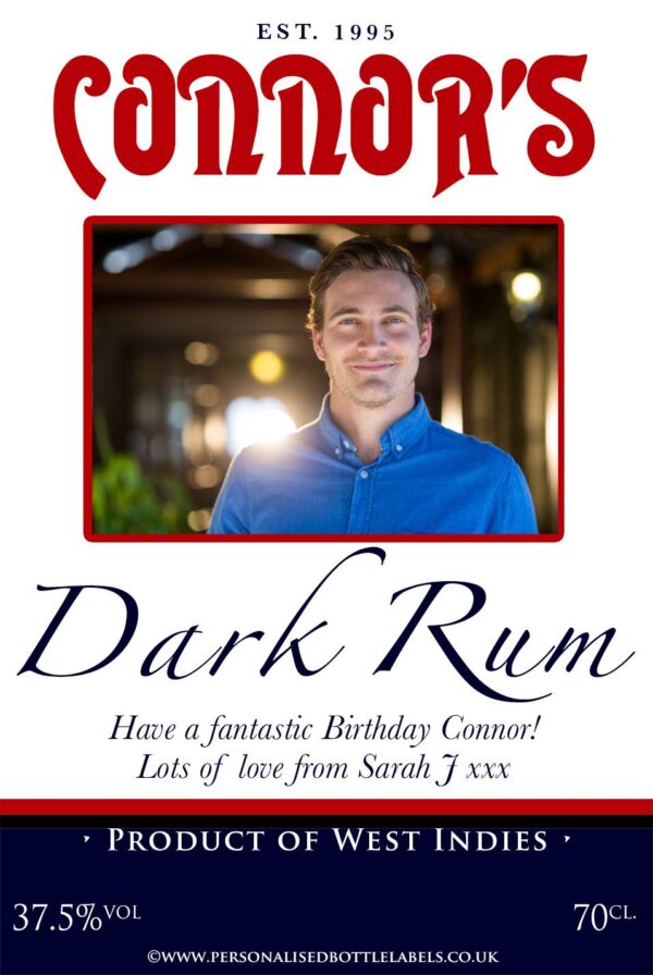 Personalised Photo Blue White Rum Label