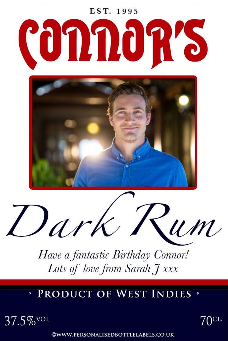 Personalised Photo Blue White Rum Label Personalised Bottle Labels