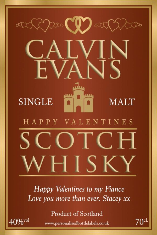 Personalised Valentines Malt Whisky Label