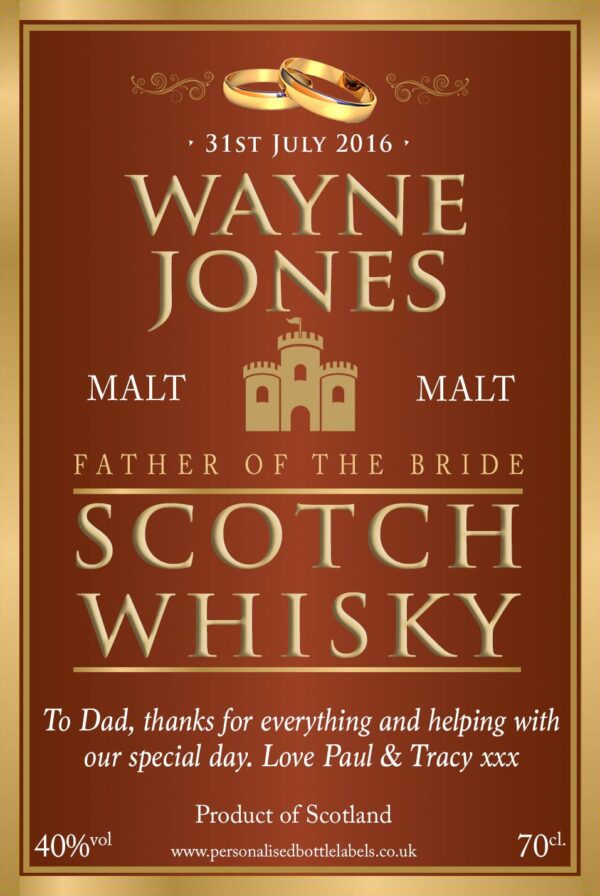 Personalised Wedding Title Malt Whisky Label